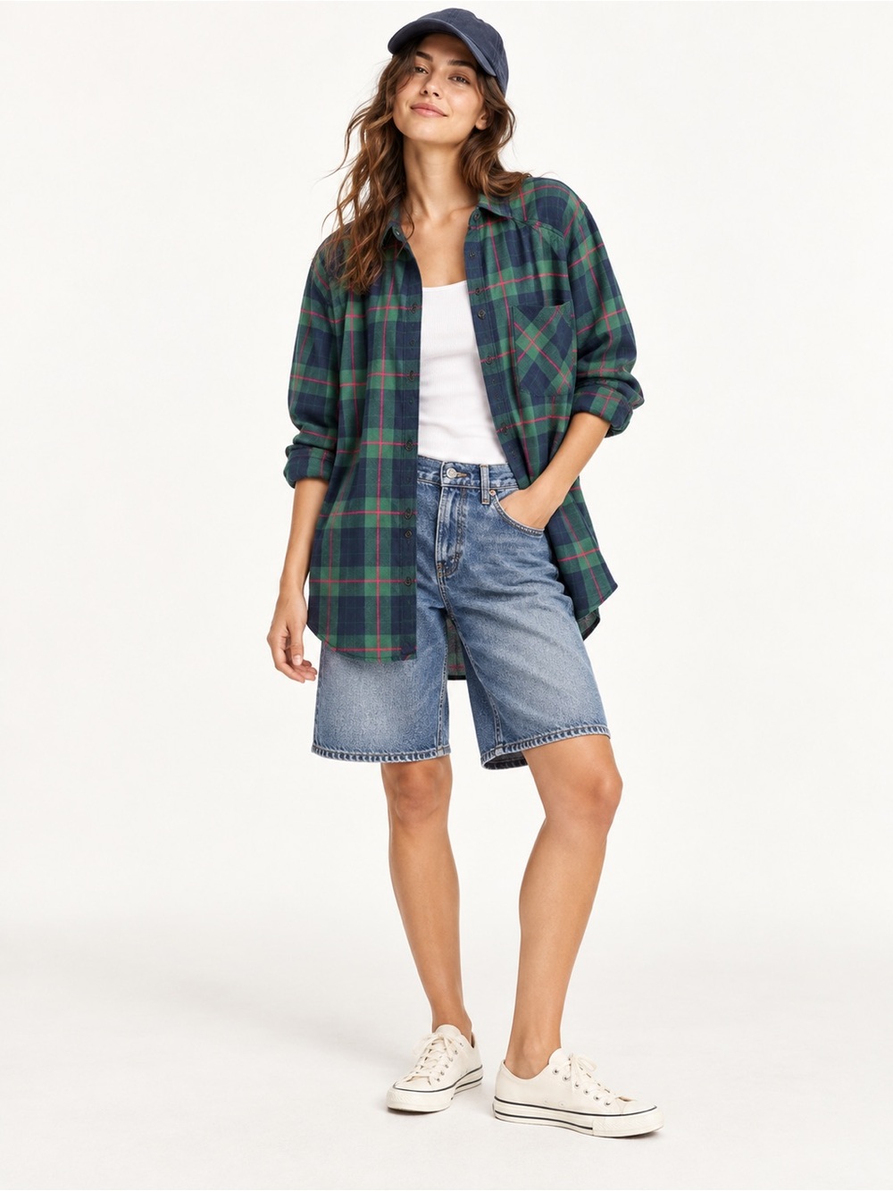 BDG Green & Navy Plaid Oversized Button-Down Shirt S/P